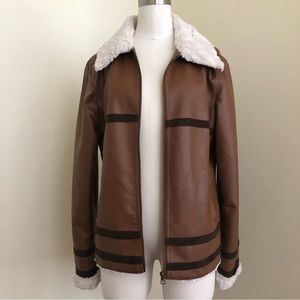 Pleather Jacket with Faux Fur Collar